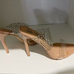 So Me Women's Studded Clear and Nude Heels